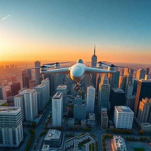 Un drone che riprende un paesaggio urbano dall'alto.