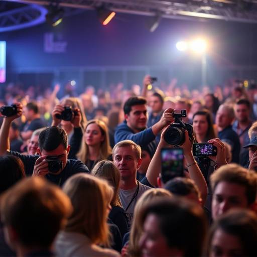 Un gruppo di persone che partecipano a un evento, con telecamere e attrezzature professionali.
